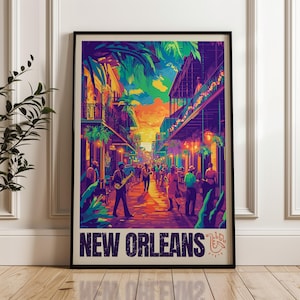 New Orleans Travel Print - Louisiana Wall Art Poster, Mardi Gras Illustration Artwork, Jazz Home & Office decor, United States Gift idea