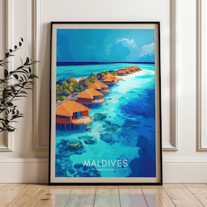 Maldives Travel Poster - Indian Ocean Wall Art Print, Illustration Poster, Artwork, Home & Office decor, Gift idea, Asia print, Seascape