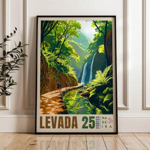 Levada 25 Forest Travel Poster, Portugal Wall Art Print, Hiking Illustration Artwork, Atlantic Home & Office decor, Madeira Gift idea