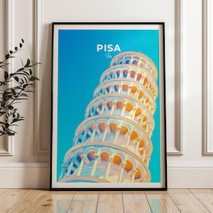 Pisa Travel Poster: Leaning Tower Illustration, Tuscany Wall Art