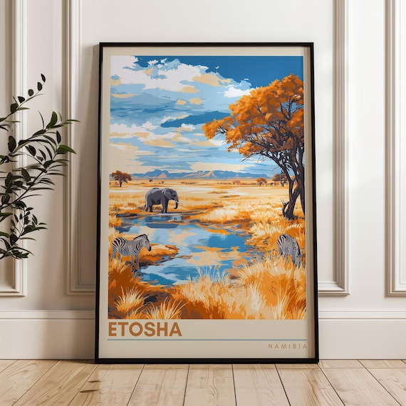 Etosha National Park Poster: Namibia Savanah Wildlife Art Print