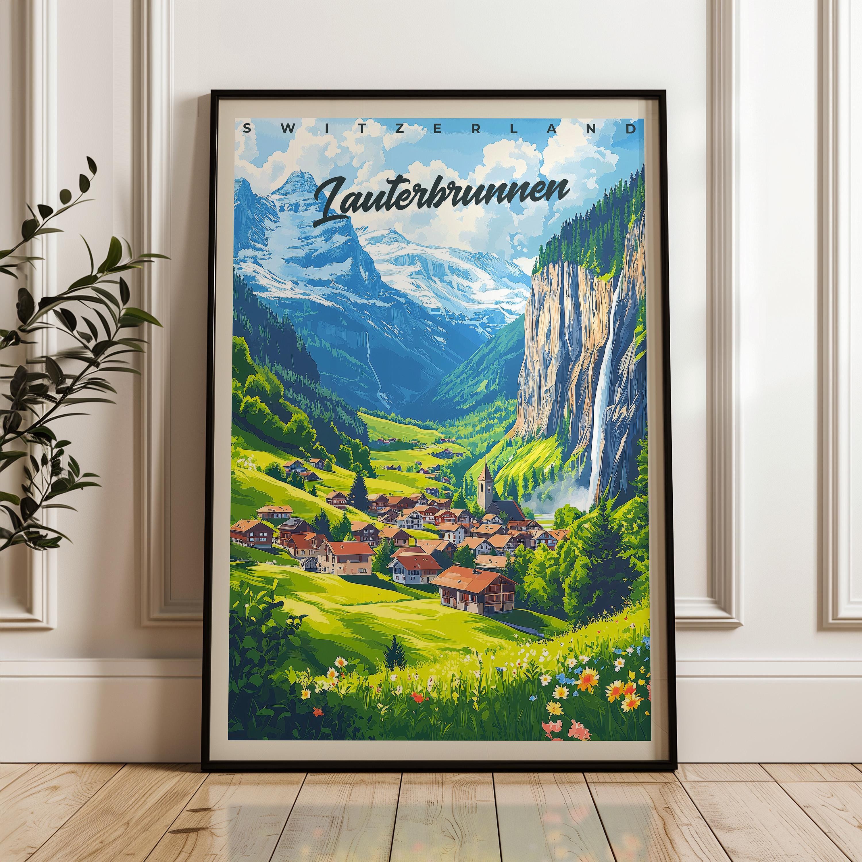 Lauterbrunnen Switzerland Travel Poster: Mountain Village Art