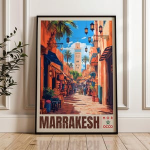 Affiche de voyage Marrakech, impression d'art mural Maroc, affiche d'illustration, oeuvre d'art, décoration de maison et de bureau, idée cadeau, impression de voyage, impression de la Koutoubia