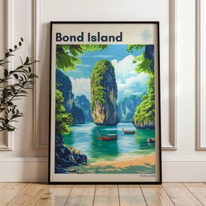 James Bond Island Travel Poster - Stampa artistica da parete Thailandia, poster illustrativo, arredamento per la casa e l'ufficio, idea regalo, stampa di viaggio Khao Phing Kan