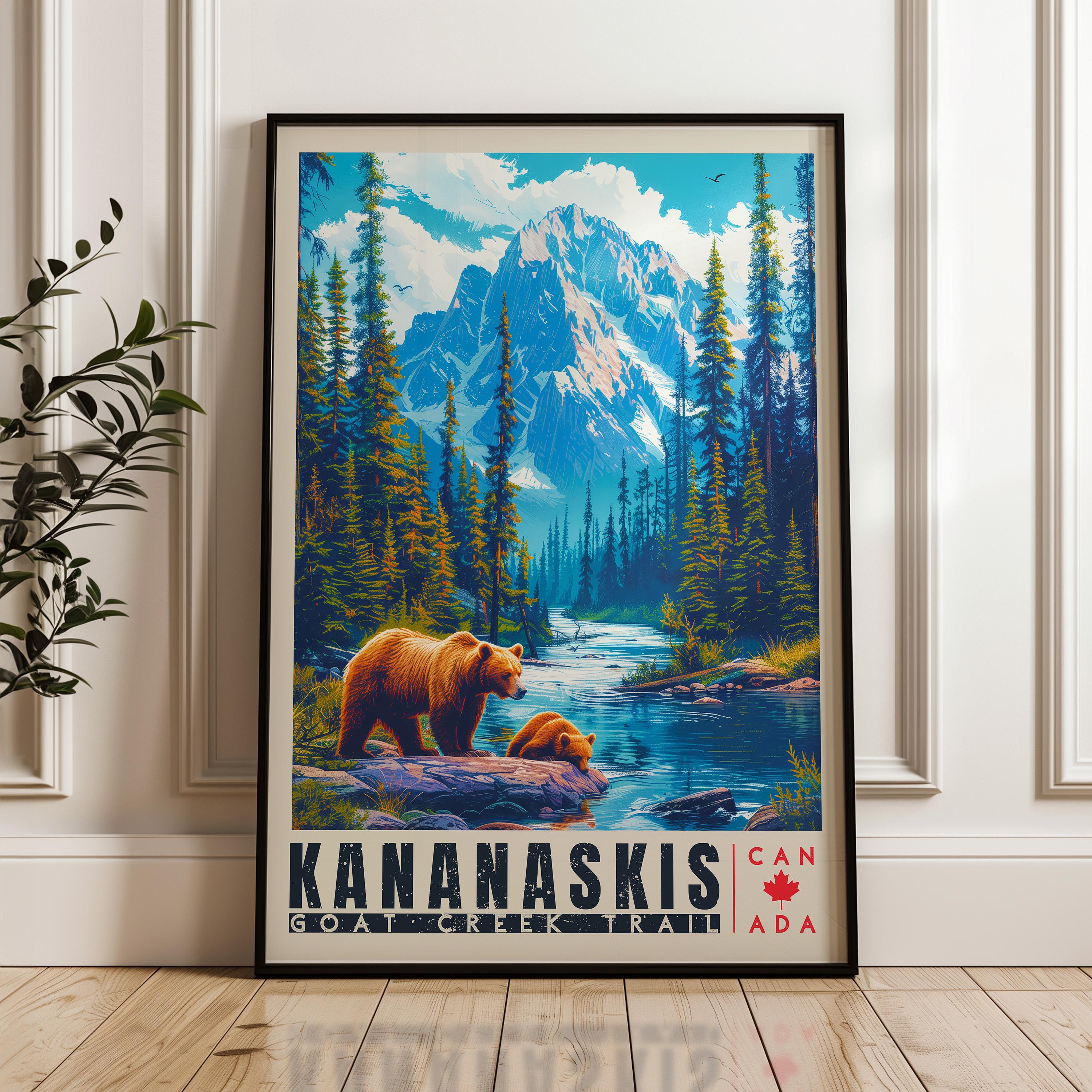 Montanari Papagallo 油彩画 50x70 cm Goat Creek Trail Travel Poster – Kananaskis Mountain Landscape Art