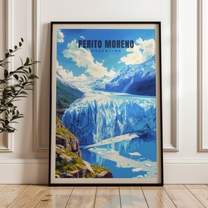 Poster di viaggio Perito Moreno - Stampa artistica da parete Argentina, poster illustrativo, opera d'arte, arredamento per la casa e l'ufficio, idea regalo, stampa di viaggio sul ghiacciaio