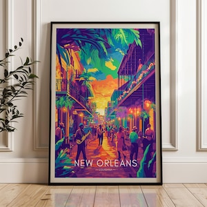 New Orleans Travel Print - Louisiana Wall Art Poster, Mardi Gras Illustration Artwork, Jazz Home & Office decor, United States Gift idea