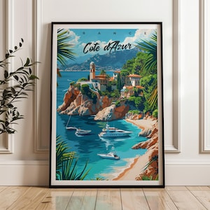 Cote d'Azur Travel Poster - France Wall Art Print, Illustration Poster, Artwork, Home & Office decor, Gift idea, French Rviera Travel print