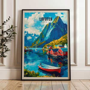 Lofoten Travel Poster - Stampa artistica da parete Norvegia, Poster illustrativo, Opera d'arte, Arredamento per la casa e l'ufficio, Idea regalo, Stampa di viaggio Scandinavia