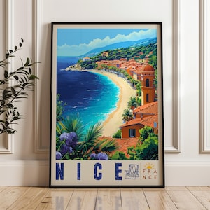 Nice France Travel Poster: French Riviera Coastal Art