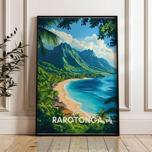 Cook Islands Travel Poster: Tropical Beach, Ocean View Art