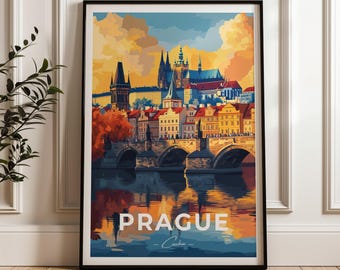 Póster turístico de Praga: Ilustración de la República Checa