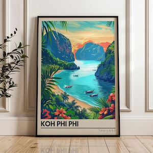 Plakat podróżniczy Koh Phi Phi: wydruk artystyczny z wyspy Tajlandii
