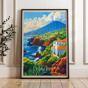 Poster di viaggio di Tenerife - Stampa artistica da parete in Spagna, illustrazione, decorazione per la casa e l'ufficio sull'Atlantico, idea regalo per le Isole Canarie