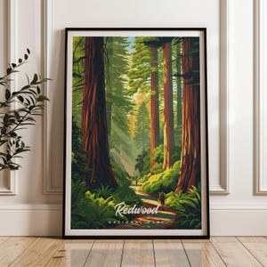 Redwood National Park Reiseplakat - USA Wand Kunst Druck, Illustration Poster, Haus & Büro Dekor, Geschenkidee, US Reisedruck