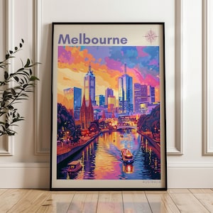 Melbourne Australia Art Print: Colorful Cityscape Travel Poster