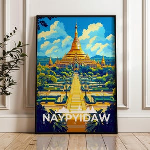 Naypyidaw Travel Poster - Myanmar Wall Art Print, Illustration Artwork, South East Asia Home & Office decor, Burma Gift idea