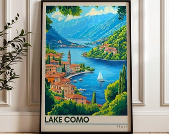 Pôster de viagem para o Lago Como, Itália: Ilustração de Bellagio