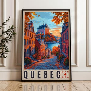 Stampa di viaggio del Quebec - Poster incorniciato da parete canadese, illustrazione artistica, arredamento per la casa e l'ufficio del Castello Frontenac, idea regalo Place Royale
