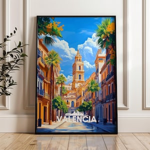 Valencia Travel Print - Spain Wall Art Framed Poster, Mediterranean Illustration Artwork, Iberian Home & Office decor, Turia Gift idea