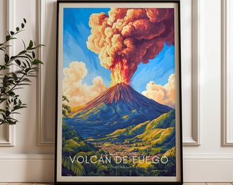 Fuego Volcano Travel Poster: Guatemala Wall Art Print