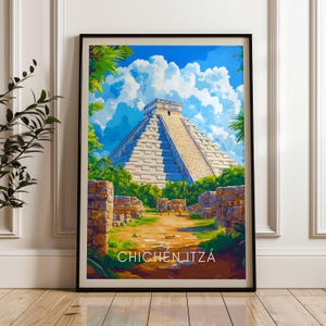 Chichen Itza Travel Poster: Mayan Pyramid Art Print