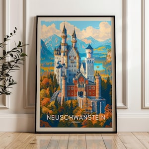 Neuschwanstein Castle Travel Poster - Germany Wall Art Print, Illustration Poster, Home & Office decor, Gift idea, Bavaria travel print