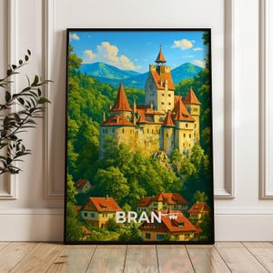Bran Castle Travel Poster: Romania Illustration Art Print