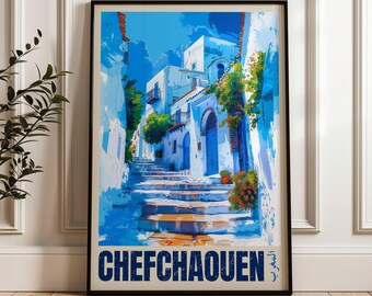 Chefchaouen Morocco Travel Poster: Blue City Wall Art