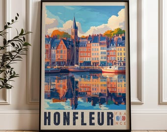 Honfleur France Travel Poster: Normandy Seine River Art Print