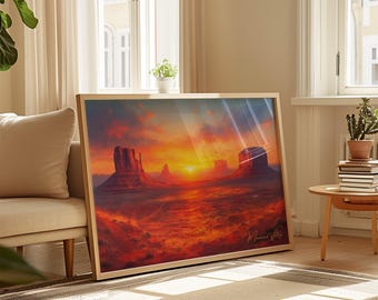 Monument Valley Sunset Horizontal Travel Print: Southwest Desert Wall Art