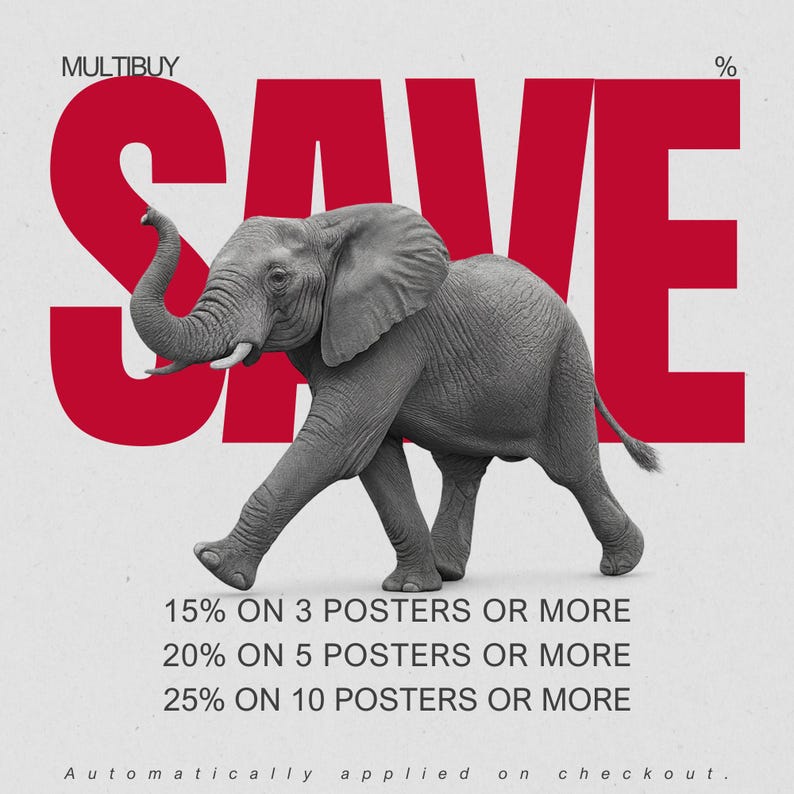 a poster with a picture of an elephant on it