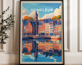 Honfleur France Travel Poster: Normandy Seine River Art Print
