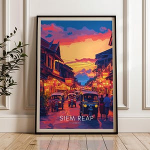 Pôster de viagem de Siem Reap: Impressão artística vibrante do Camboja