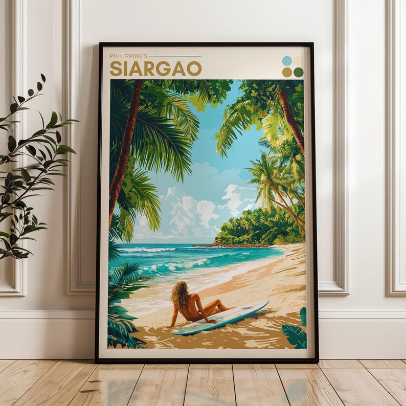 Siargao Travel Poster, Philippines Wall Art, Surfing Illustration