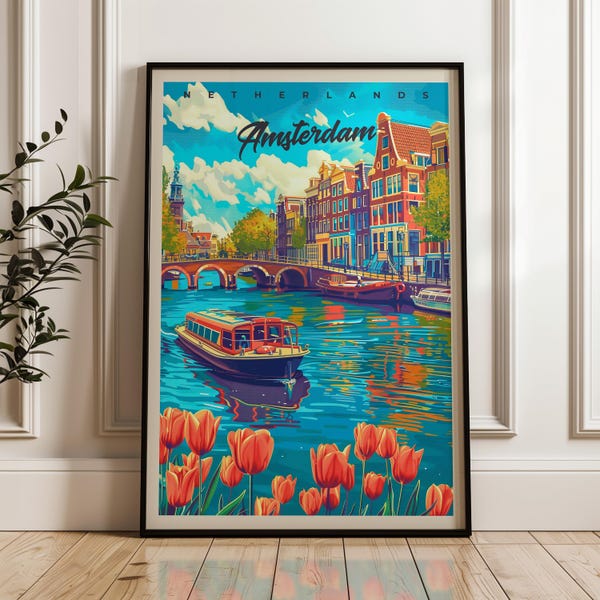 Amsterdam Travel Poster: Netherlands Illustration Art Print