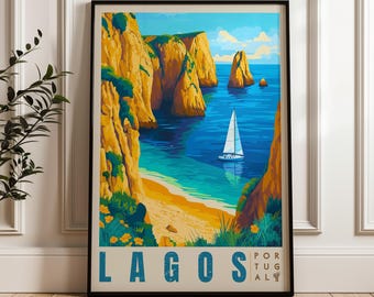 Lagos Portugal Travel Poster: Algarve Coast Illustration Art