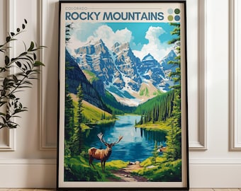 Rocky Mountains Colorado Travel Poster: Illustration Art Print