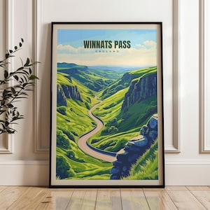 Poster di viaggio Winnats Pass, stampa artistica da parete Inghilterra, poster illustrativo, opera d'arte, arredamento per casa e ufficio, idea regalo, stampa di viaggio Peak District