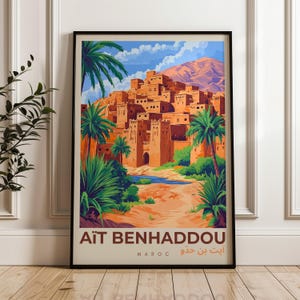 Ait Benhaddou Reiseplakat - Marokko-Wand-Kunst-Druck, Atlas-Gebirge Illustration, Haus u.Bürodekor, Geschenkidee, Ouarzazate Reisedruck