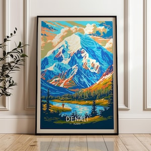 Denali Alaska Travel Poster: Mountain Illustration Art Print
