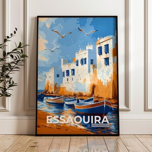 Stampa di viaggio di Essaouira - Poster da parete del Marocco, illustrazione araba, arredamento per la casa e l'ufficio di Marrakech Safi, idea regalo per l'Oceano Atlantico