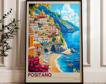 Positano Italy Travel Poster: Amalfi Coast Wall Art