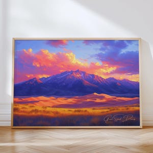 Great Sand Dunes Horizontal Travel Print - Colorado Wall Art Framed Poster, Illustration Artwork, Home & Office decor, US desert Gift idea