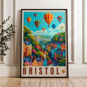 Bristol Travel Poster - England Wall Art Print, Illustration Poster, Home & Office decor, Gift idea, Travel print, balloon fest poster