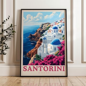 Santorini Travel Poster - Stampa artistica da parete Grecia, poster illustrativo, opera d'arte, arredamento per la casa e l'ufficio, idea regalo, stampa di viaggio, stampa Oia
