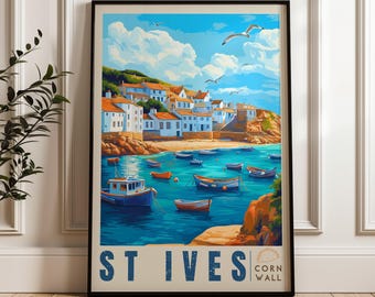 St Ives Cornwall Art Print: Harbour Boats Seaside Travel Poster
