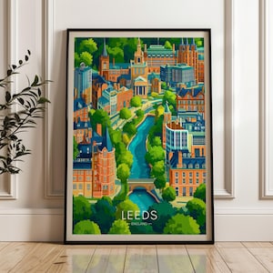 Leeds Travel Print - England Wall Art Poster, Yorkshire Illustration Artwork, UK Home & Office decor, United Kingdom Gift idea