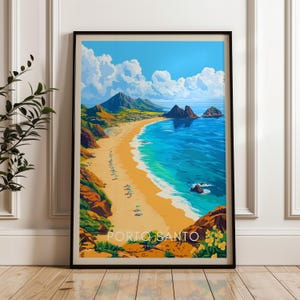 Porto Santo Travel Poster - Portugal Wall Art Print, Illustration Artwork, Atlantic Ocean Home & Office decor, Madeira Gift idea