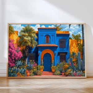 Stampa orizzontale Jardin Majorelle - Poster incorniciato con illustrazioni da parete del Marocco, decorazione per la casa e l'ufficio, idea regalo per Marrakech